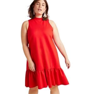 Maeve by Anthropologie Alissa Swing Dress Sleeveless Tiered Hem Red 2X